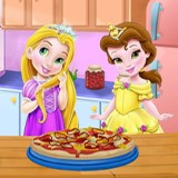 Baby Rachel and Bella Cooking Pizza